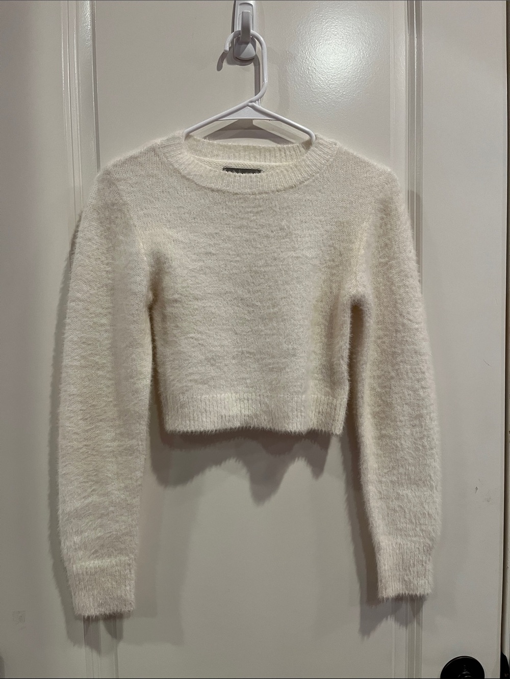 Urban Outfitters Fuzzy Cropped Cream Crewneck Sweater Size S